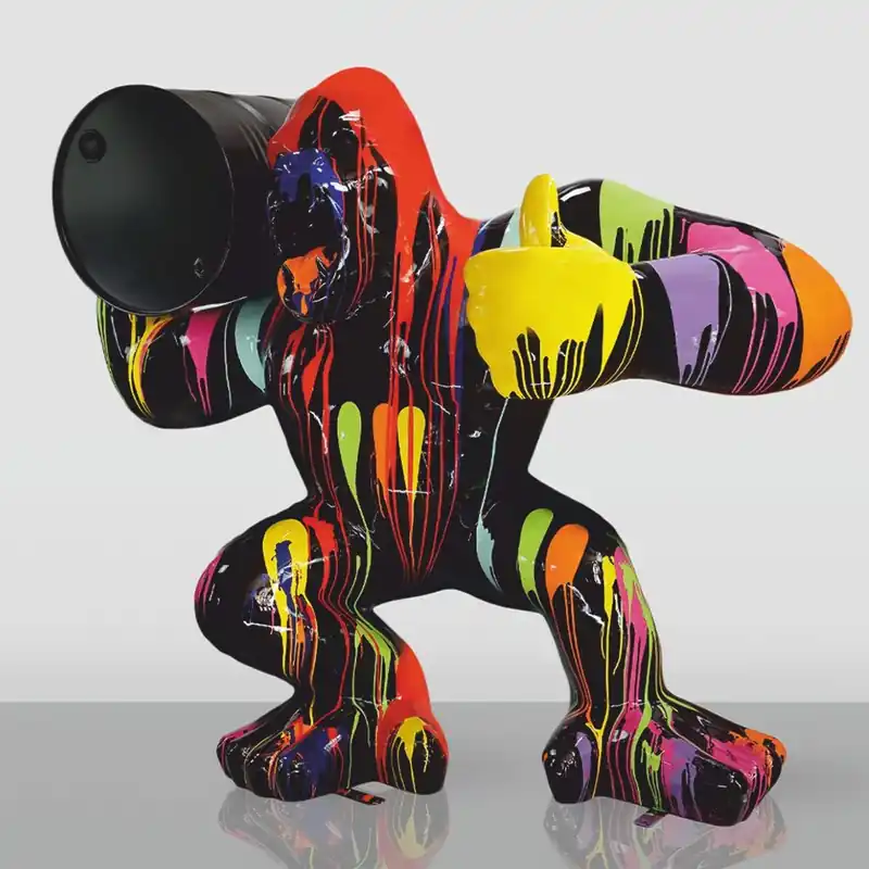 Top-Seller Casa Padrino XXL Deko Skulptur Gorilla mit Fass Schwarz / Bunt H. 190 cm - Große Garten Figur