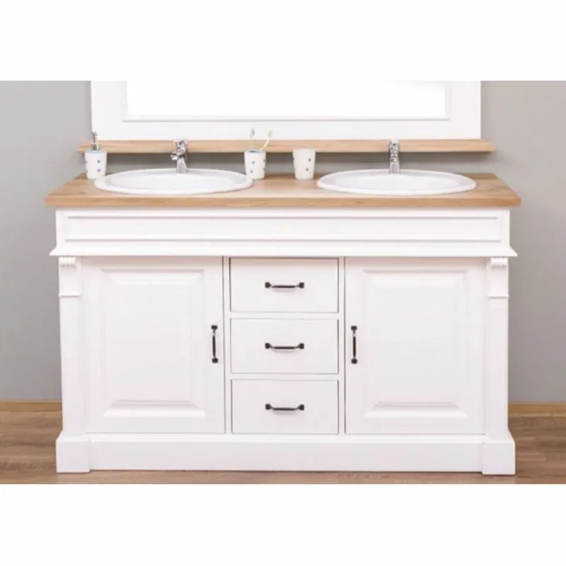 Casa Padrino Landhausstil Doppel Waschbeckenschrank Weiß / Naturfarben 150 cm Neue Kollektion