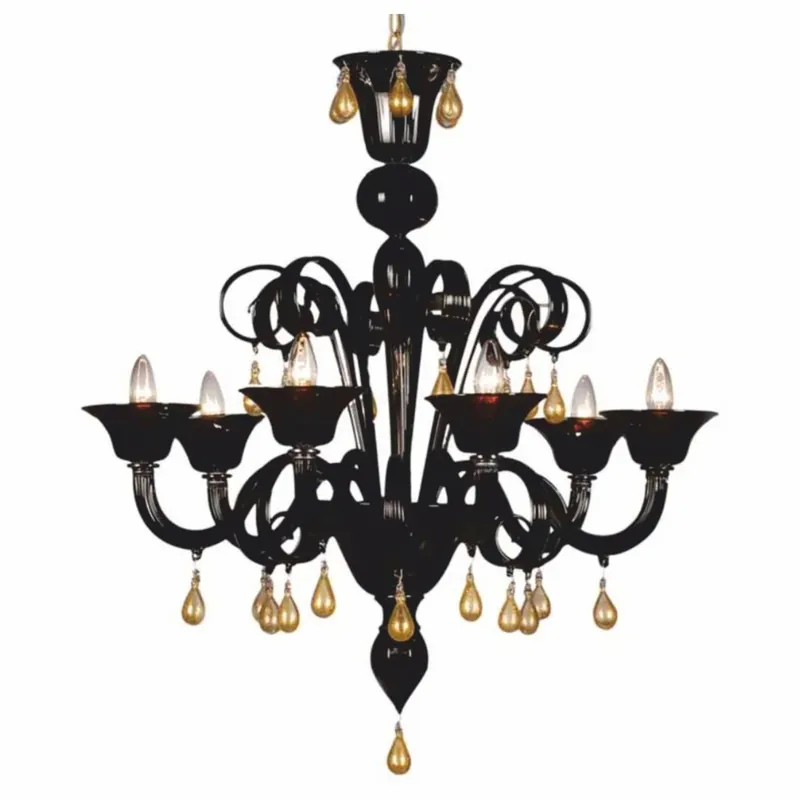 Casa Padrino Luxus Barock Kristallglas Kronleuchter Schwarz / Gold Ø 60 x H. 70 cm - Made in Italy Bestseller