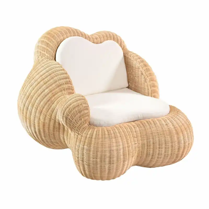 Schnäppchen Casa Padrino Luxus Rattan Sessel mit Kissen Naturfarben / Weiß - Rattan Möbel