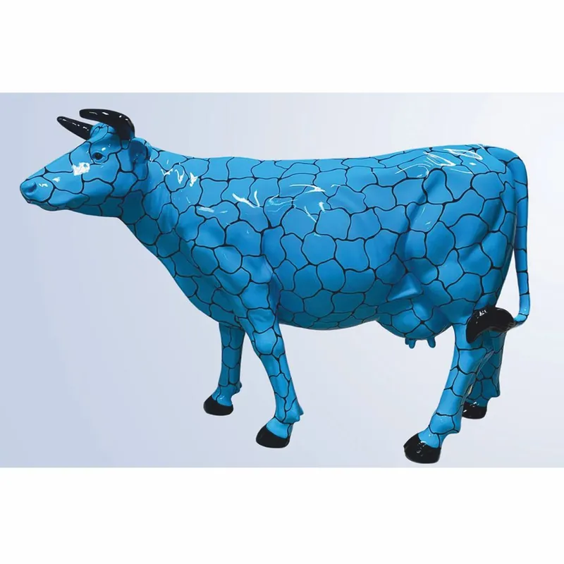 Casa Padrino XXL Deko Skulptur Kuh Blau / Schwarz 223 x 70 x H. 147 cm Ausverkauf