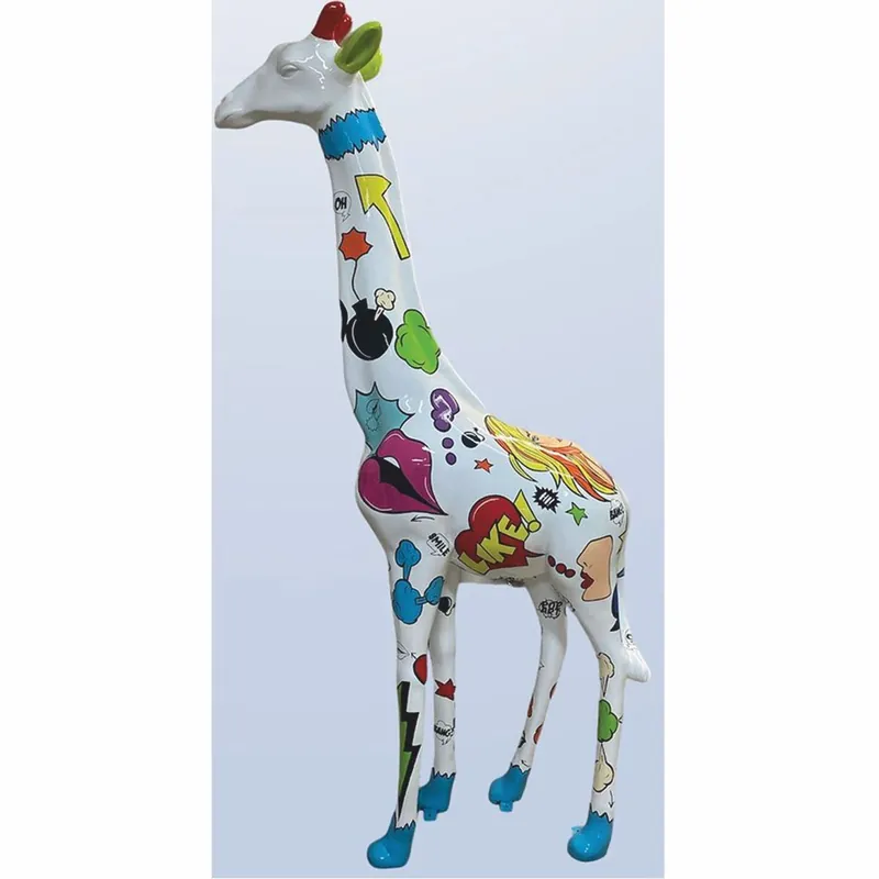 Casa Padrino Garten Deko Skulptur Giraffe Weiß / Bunt H. 205 cm - Große Garten Figur Direkt Vom Hersteller