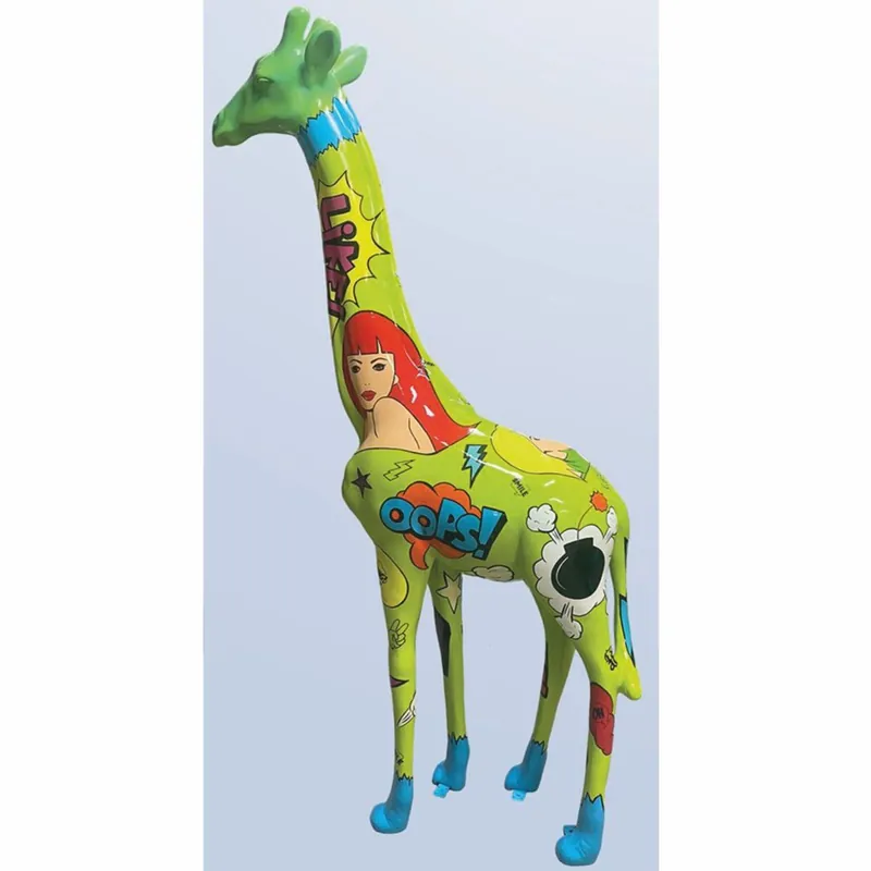 Markenprodukt Casa Padrino Garten Deko Skulptur Giraffe Grün / Bunt H. 205 cm - Große Garten Figur