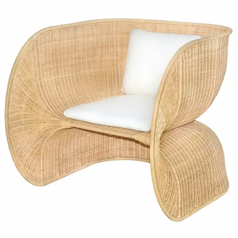 Jetzt Kaufen Casa Padrino Luxus Rattan Lounge Sessel mit Kissen Naturfarben / Weiß - Rattan Möbel