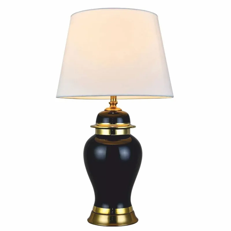 Super-Preis Casa Padrino Luxus Keramik Tischleuchte Schwarz / Gold / Weiß Ø 40 x H. 72 cm