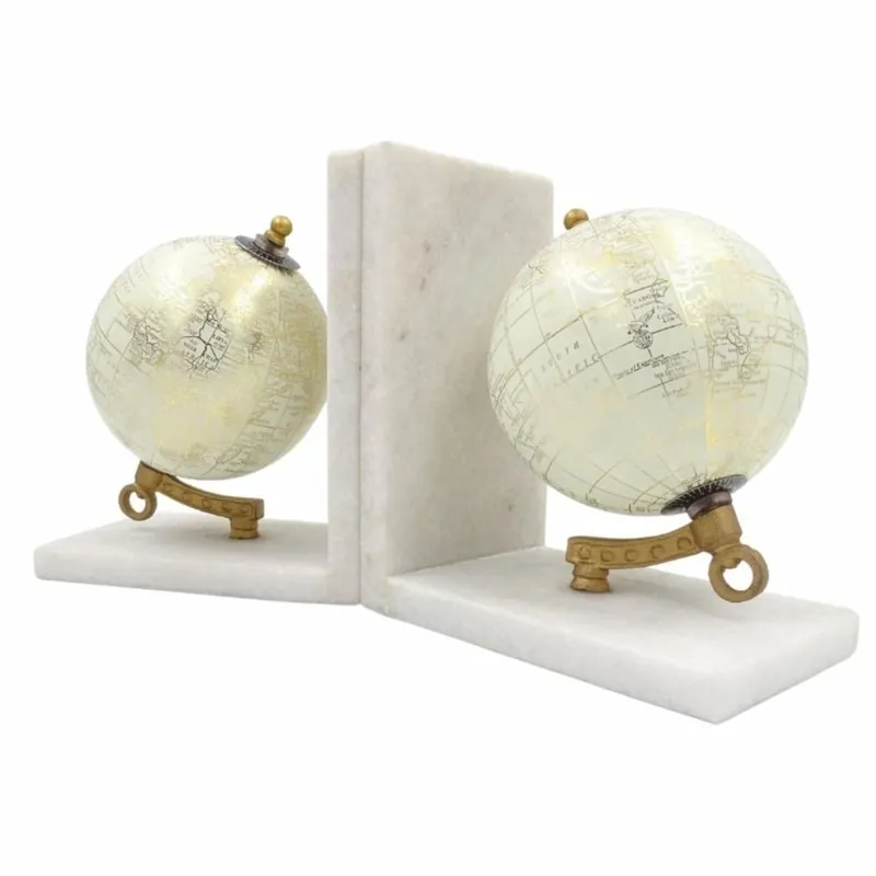 Wochenendangebot Casa Padrino Marmor Buchstützen Set Globus Weiß / Gold - Schreibtisch Deko