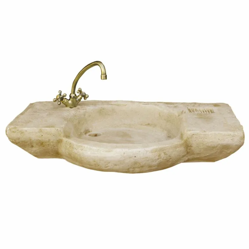 Casa Padrino Jugendstil Garten Waschbecken mit Wasserhahn Sandfarben / Messing 88 cm Direktkauf