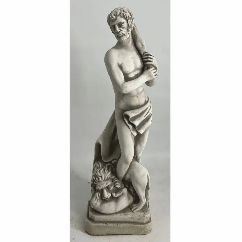 Expressversand Casa Padrino Jugendstil Garten Deko Beton Skulptur Mann und Löwe Grau H. 63 cm
