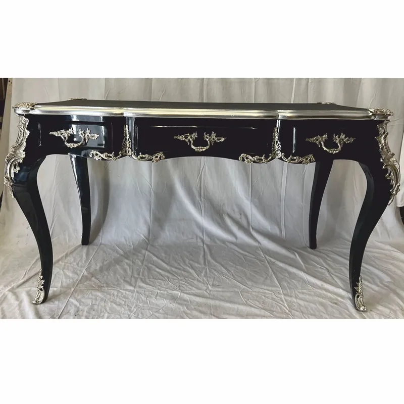 Abverkauf Casa Padrino Barock Sekretär mit 3 Schubladen Schwarz / Silber - Barock Büro Möbel