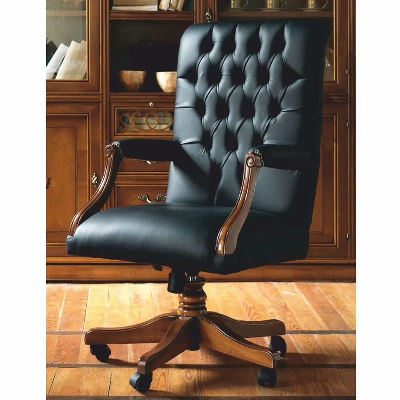 Casa Padrino Luxus Barock Chesterfield Leder Schreibtischstuhl Schwarz / Braun - Made in Italy Sonderangebot