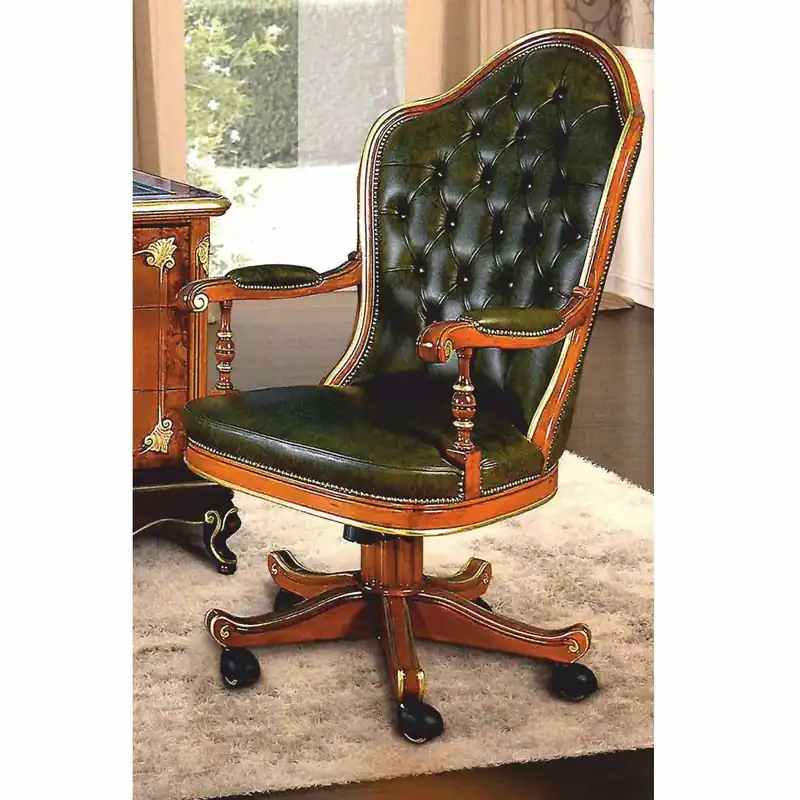 Casa Padrino Luxus Barock Chesterfield Leder Schreibtischstuhl Grün / Braun / Gold - Made in Italy Expressversand