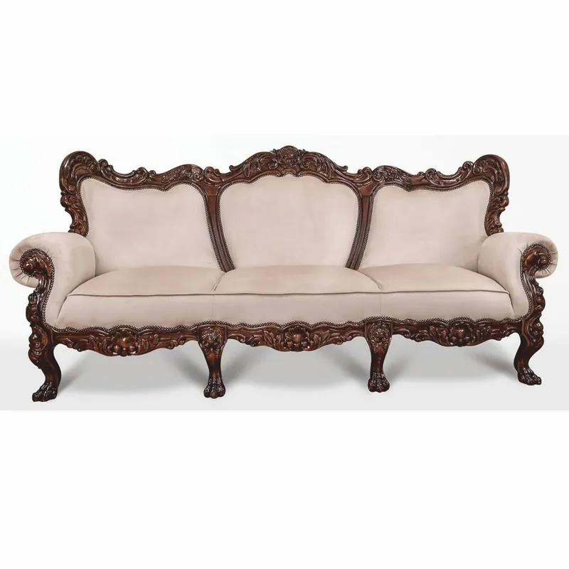 Casa Padrino Luxus Barock Samt Sofa Grau / Dunkelbraun 227 cm - Barockstil Wohnzimmer Möbel Schnäppchen