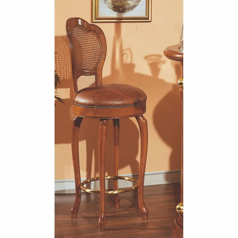 Casa Padrino Luxus Barock Leder Barstuhl Braun / Gold H. 118 cm - Bar Möbel - Made in Italy Sichere Zahlung