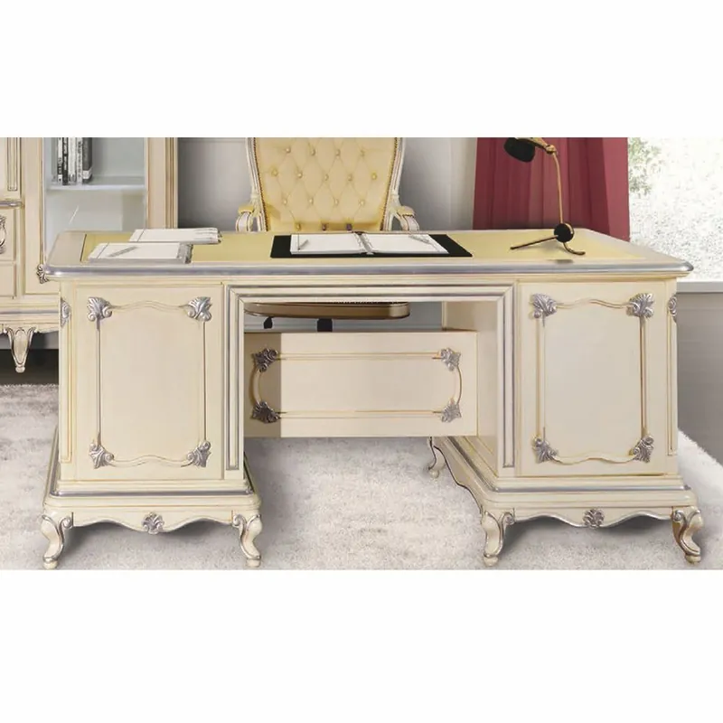 Finale Aktion Casa Padrino Luxus Barock Schreibtisch Creme / Silber 180 cm - Made in Italy