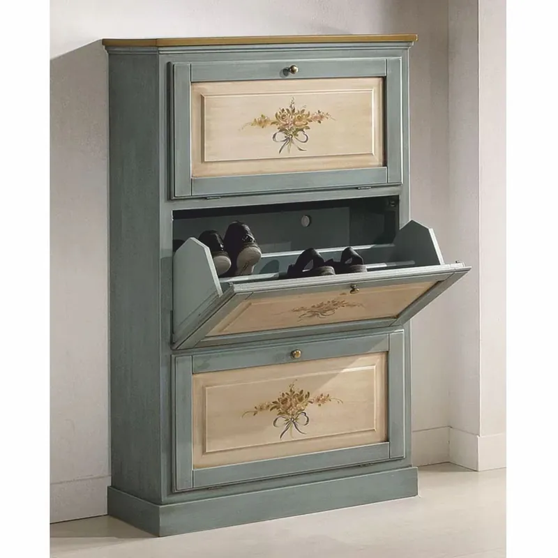Preis Gesenkt Casa Padrino Luxus Barock Schuhschrank Blau / Naturfarben / Braun H. 130 cm - Made in Italy