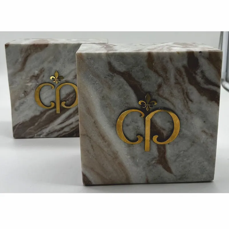 Markenprodukt Casa Padrino Luxus Marmor Deko Buchstützen Set Grau-Braun / Gold