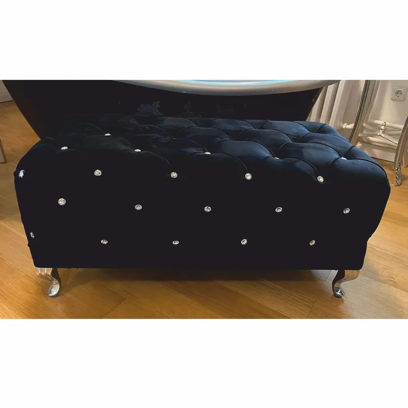 Casa Padrino Barock Sitzbank mit Glitzersteinen Schwarz / Silber 100 cm - Barock Möbel Begrenztes Angebot