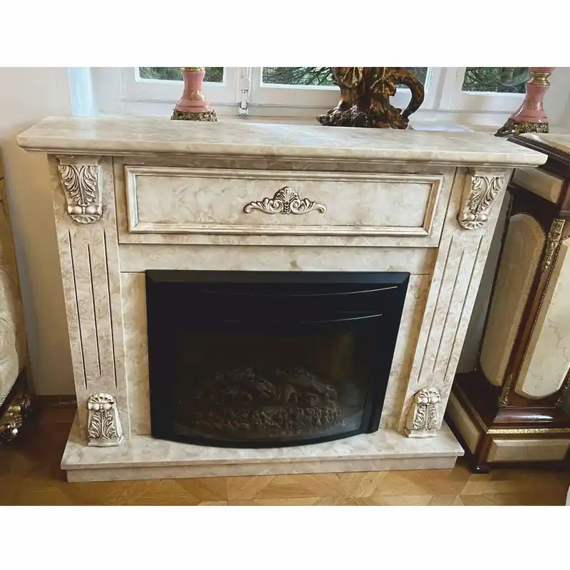 Casa Padrino Luxus Barock Elektrokamin mit Fernbedienung Creme 118 x 32 x H. 96,5 cm Finale Aktion