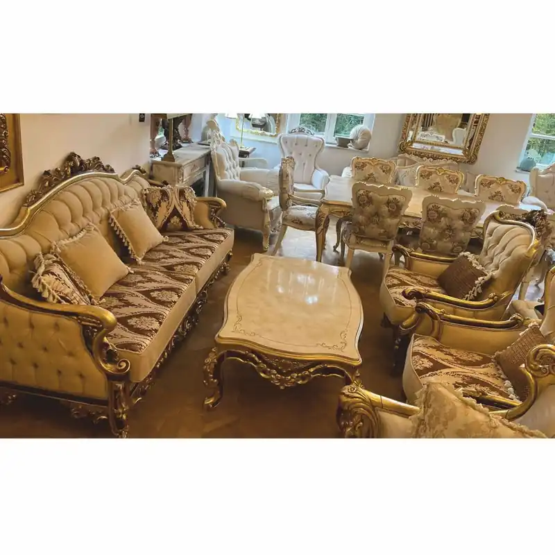 Casa Padrino Luxus Barock Wohnzimmer Set Beige / Braun / Gold - Barockstil Möbel Direktkauf