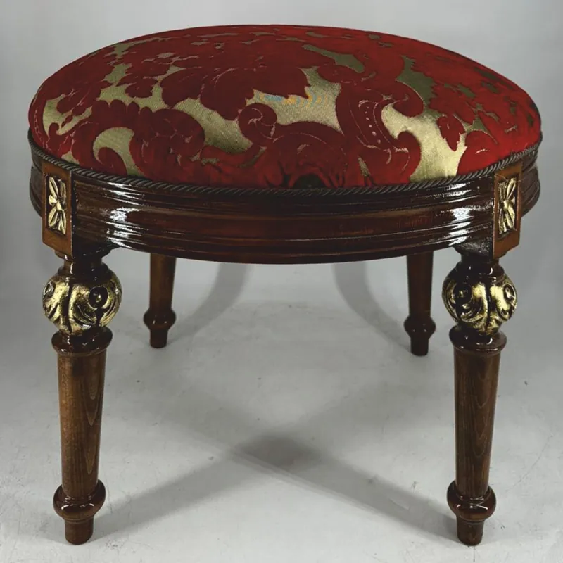 Neue Ware Pompöös by Casa Padrino Luxus Barock Sitzhocker Rund Gold / Rot Muster / Braun / Gold
