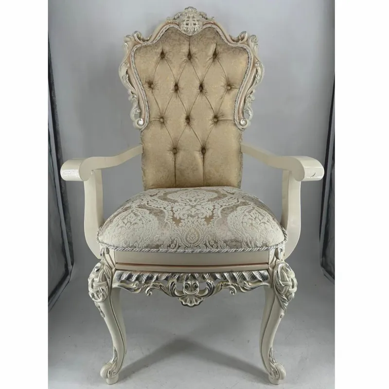 Preisreduziert Casa Padrino Luxus Barock Esszimmer Stuhl mit Armlehnen Gold / Creme / Weiß / Silber - Barock Möbel