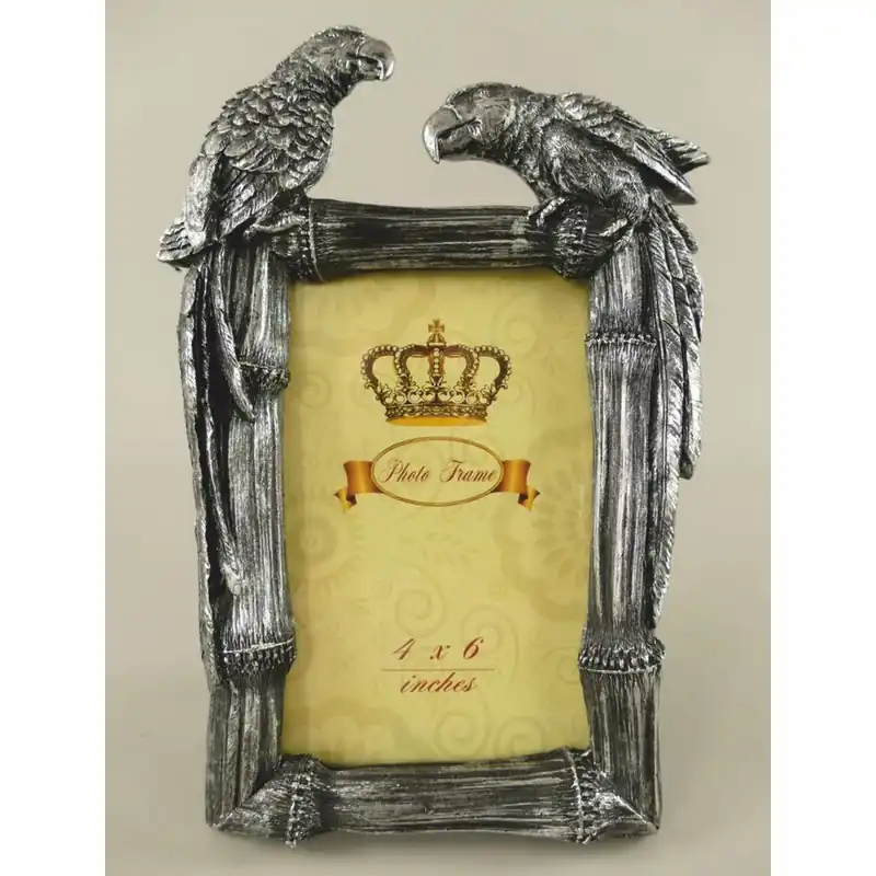 Preisknaller Casa Padrino Barock Bilderrahmen Papageien Antik Silber H. 23 cm - Barockstil Deko Accessoires