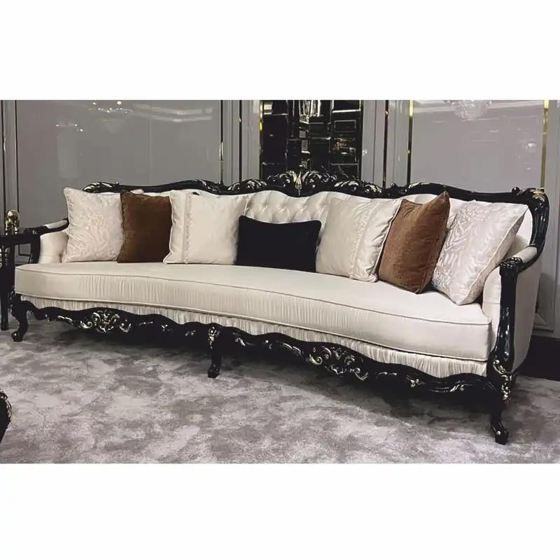 Finale Aktion Casa Padrino Luxus Barock Sofa Creme / Schwarz / Gold 265 cm - Barock Möbel