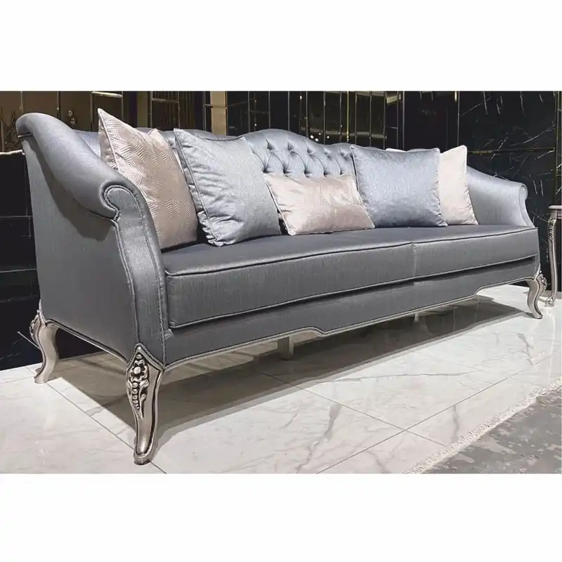 Markenprodukt Casa Padrino Luxus Barock Sofa Hellblau / Silber 225 cm - Barockstil Wohnzimmer Möbel