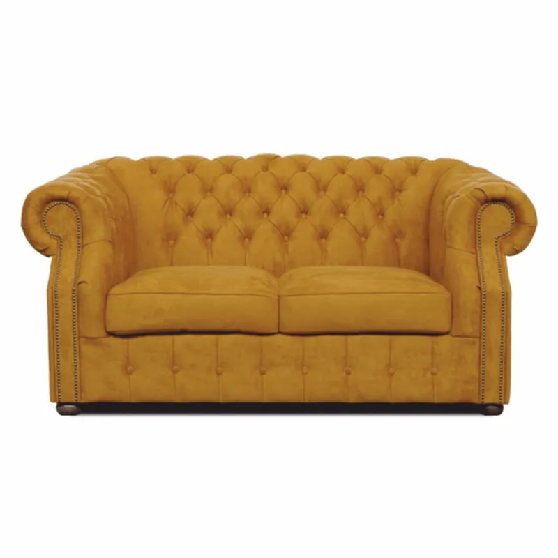 Casa Padrino Luxus Chesterfield Samt Sofa Ocker / Dunkelbraun 160 cm - Wohnzimmer Möbel Neue Ware