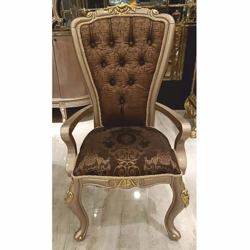 Casa Padrino Luxus Barock Esszimmer Stuhl mit Armlehnen Schwarz / Grau / Gold H. 113 cm - Barock Möbel Top-Angebot
