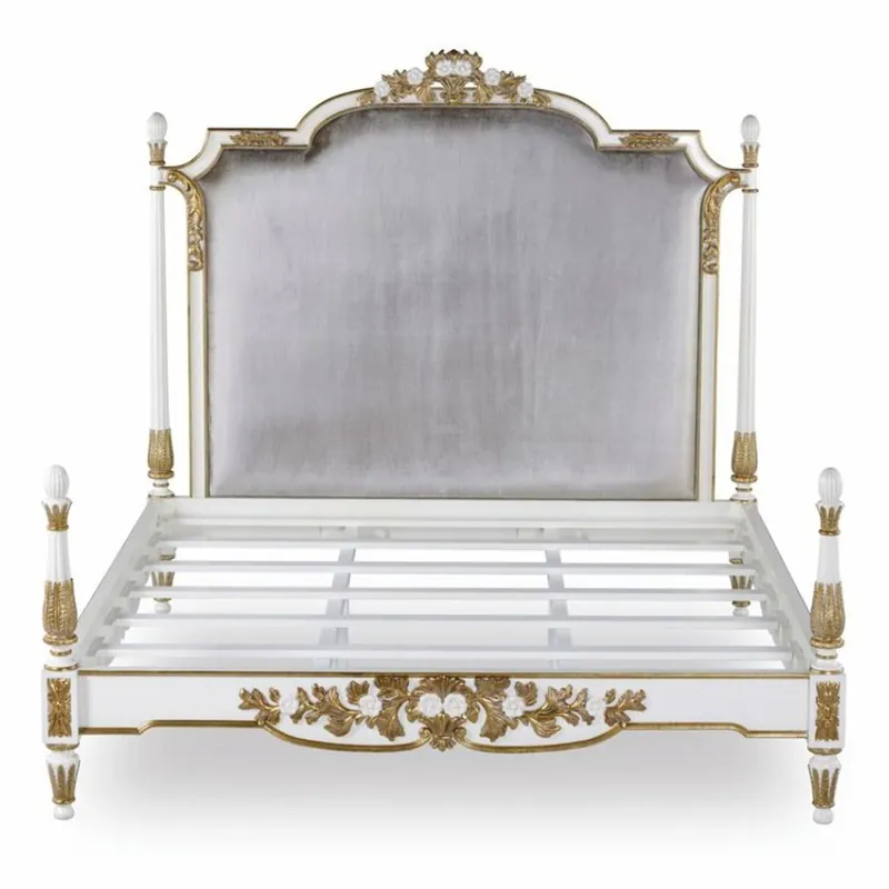 Casa Padrino Luxus Barock Doppelbett Weiß / Gold / Silbergrau - Barockstil Schlafzimmer Möbel Markenprodukt