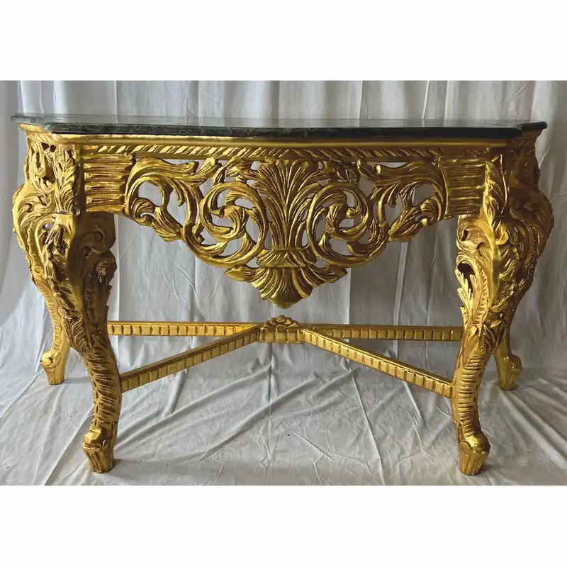 Markenprodukt Casa Padrino Barock Konsole mit Marmorplatte Gold / Grün - Prunkvolle Barockstil Möbel