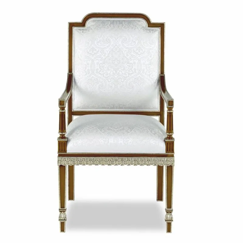 Casa Padrino Luxus Barock Mahagoni Esszimmer Stuhl mit Armlehnen Weiß / Braun / Gold H. 102 cm - Barock Möbel Knallerangebot