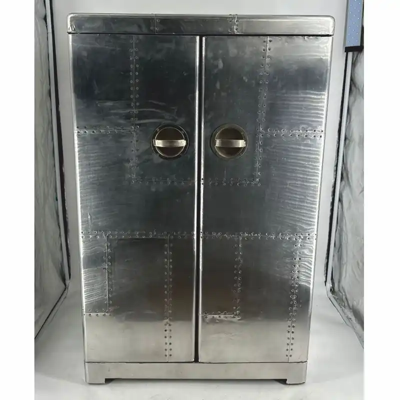 Echt Casa Padrino Aluminium Flugzeug Flieger Barschrank Silber / Schwarz H. 113 cm