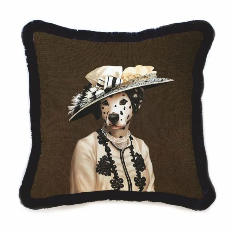 Solange Der Vorrat Reicht Casa Padrino Luxus Deko Samt Kissen Dalmatiner Lady Braun / Schwarz 45 x 45 cm