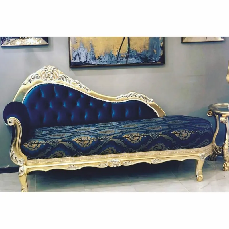 Letzte Chance Casa Padrino Luxus Barock Chaiselongue Dunkelblau / Gold 220 cm - Barockstil Möbel