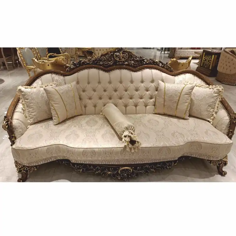Expressversand Casa Padrino Luxus Barock Sofa Beige / Braun / Gold H. 234 cm - Barock Wohnzimmer Möbel