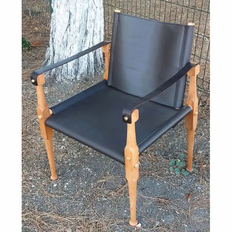 Bestseller Casa Padrino Luxus Leder Regisseur Stuhl mit Armlehnen Schwarz / Naturfarben - Echtleder Möbel