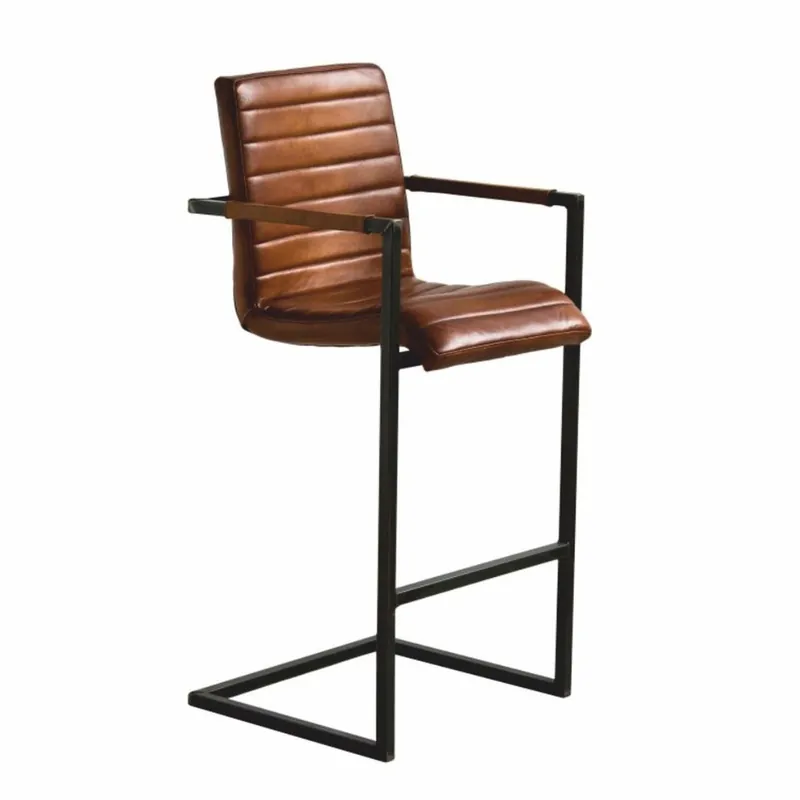 Schneller Versand Casa Padrino Luxus Echtleder Barstuhl mit Armlehnen Braun / Schwarz H. 120 cm - Leder Bar Möbel