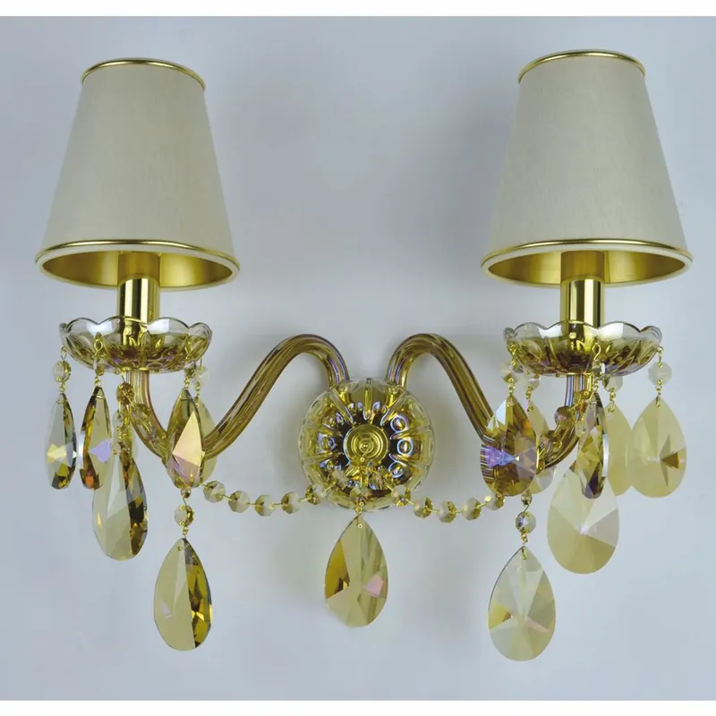 Casa Padrino Luxus Barock Kristall Doppel Wandleuchte Gold / Creme 38 x 20 x H. 25 cm - Barock Leuchten Billig
