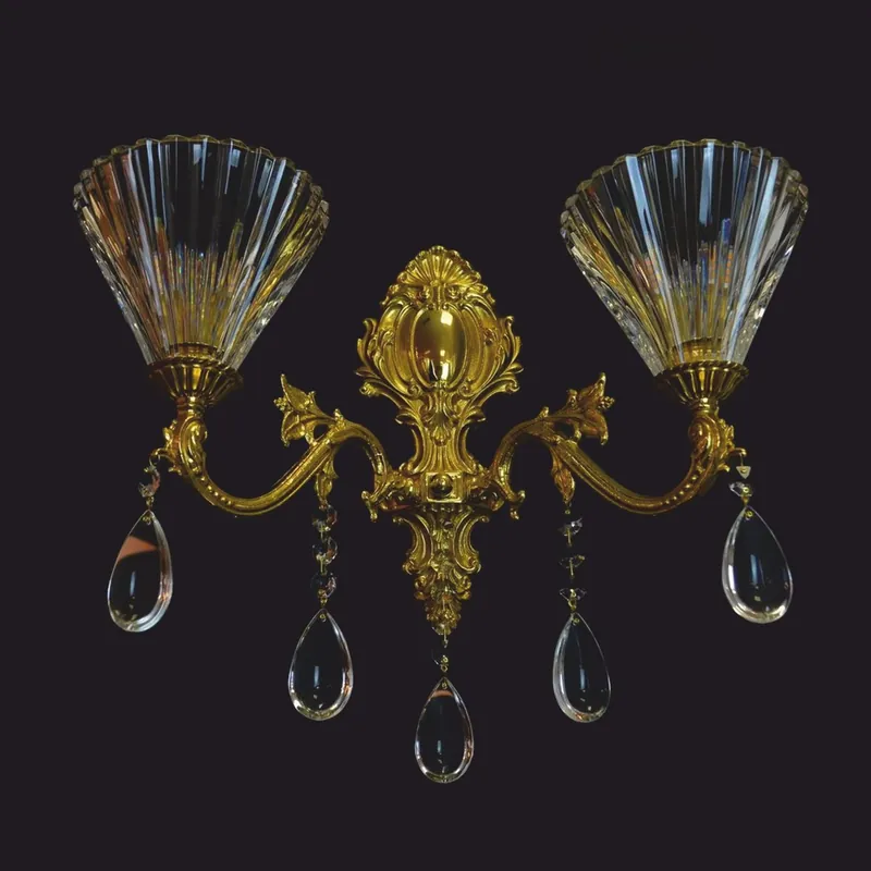 Casa Padrino Luxus Barock LED Kristall Doppel Wandleuchte Gold 43 x 23 x H. 39 cm - Barock Leuchten Wochenendangebot