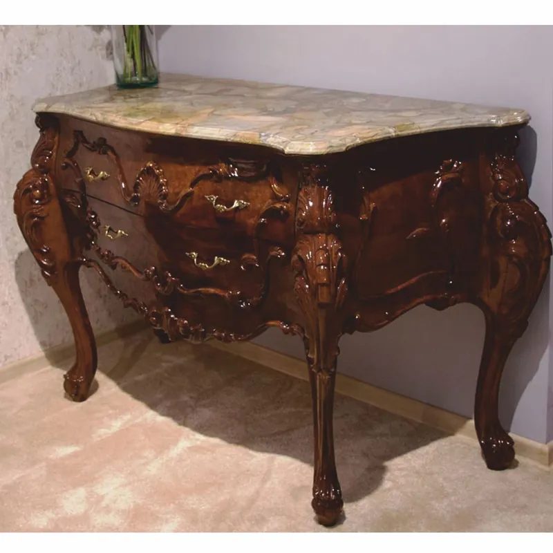 Casa Padrino Luxus Barock Kommode mit Marmorplatte Dunkelbraun / Grau 156 cm - Barock Möbel Sonderaktion