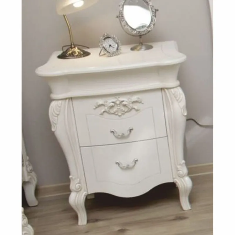 Casa Padrino Luxus Barock Nachtkommode mit 2 Schubladen Weiß / Silber H. 70 cm Wochenendangebot