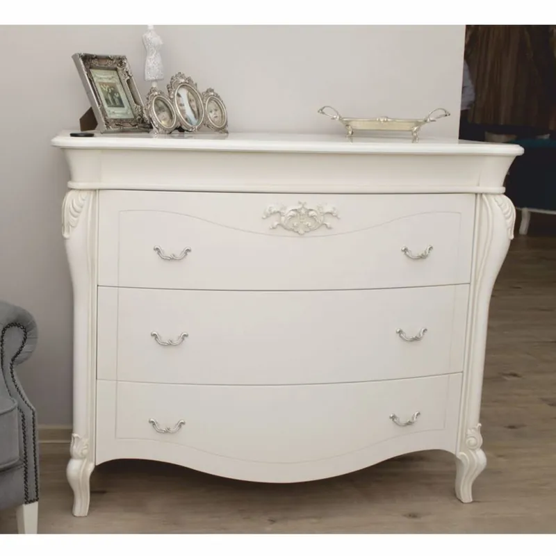 Casa Padrino Luxus Barock Kommode mit 3 Schubladen Weiß / Silber 124,5 cm - Barock Möbel Letzte Chance