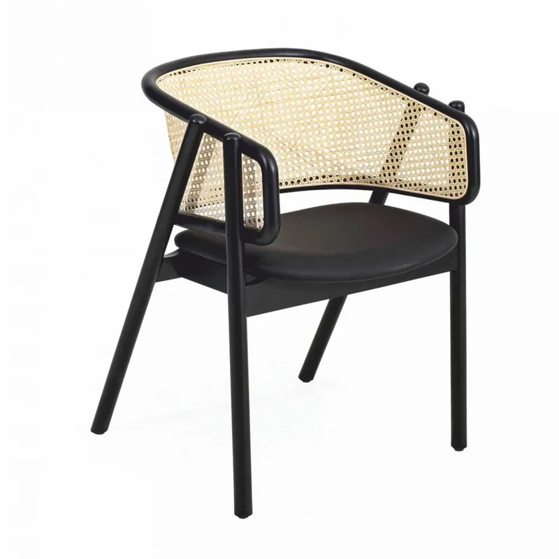 Zertifiziert Casa Padrino Luxus Esszimmer Stuhl mit Armlehnen Schwarz / Naturfarben - Esszimmer Möbel