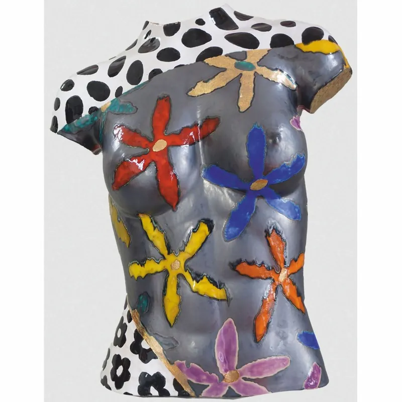 Casa Padrino Luxus Keramik Deko Frauen Torso Bunt H. 56 cm - Handgefertigt & Handbemalt Zertifiziert