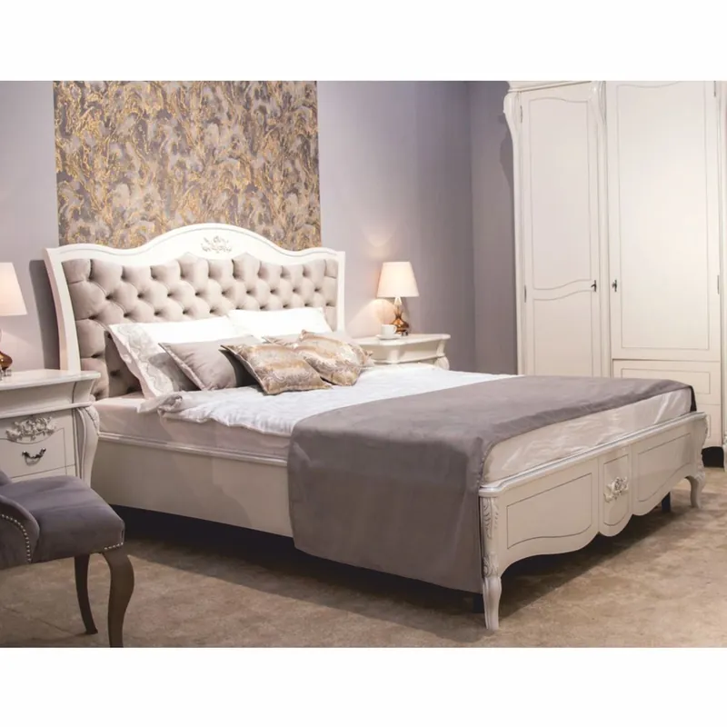 Letzte Chance Casa Padrino Luxus Barock Massivholz Doppelbett Weiß / Grau - Barock Schlafzimmer Möbel