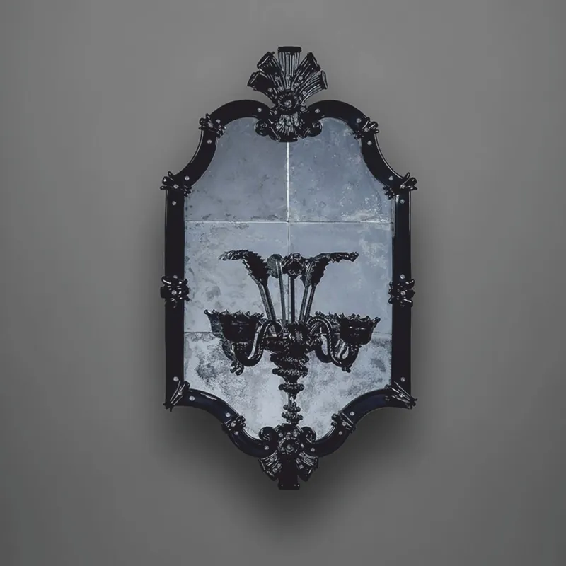 Nur Heute Casa Padrino Luxus Barock Spiegel mit Doppel Wandleuchte Schwarz H. 110 cm - Made in Italy