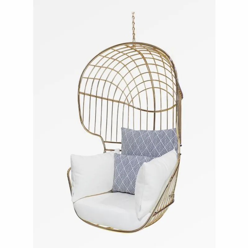Casa Padrino Luxus Hängesessel Gold / Weiß / Blau H. 120 cm - Indoor & Outdoor Möbel Highlight