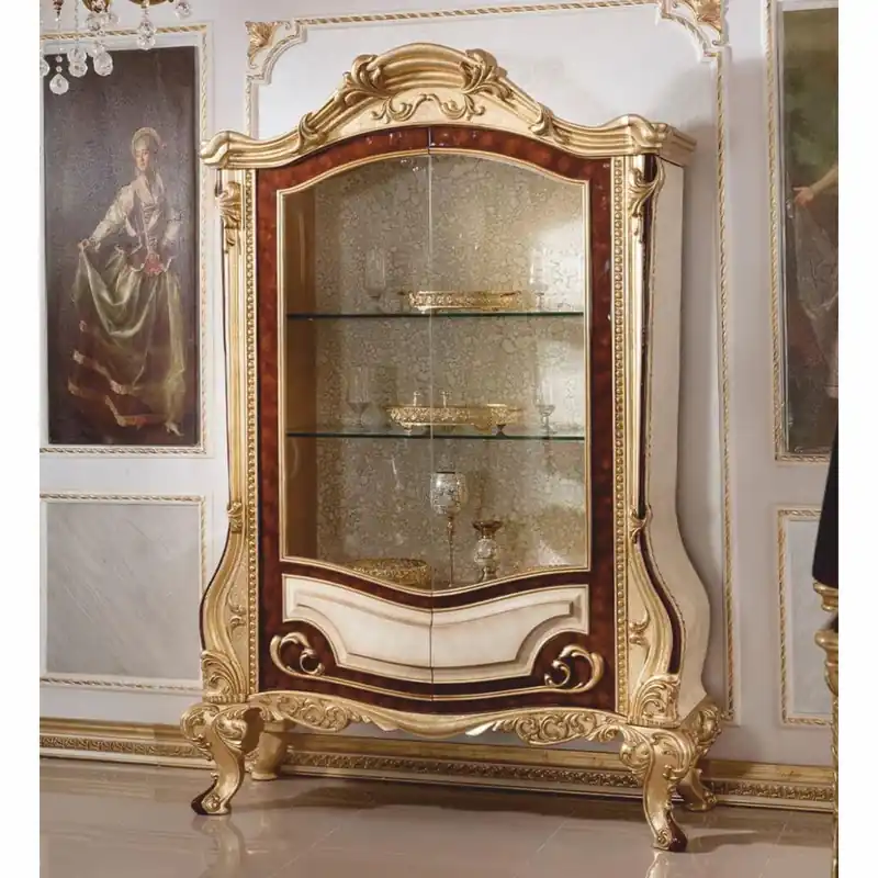 Expressversand Casa Padrino Luxus Barock Vitrine Weiß / Braun / Gold H. 220 cm - Barock Möbel